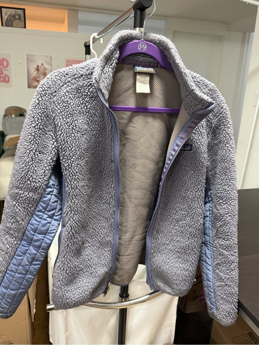 Patagonia Light Blue and Gray Sherpa Full-Zip Jacket